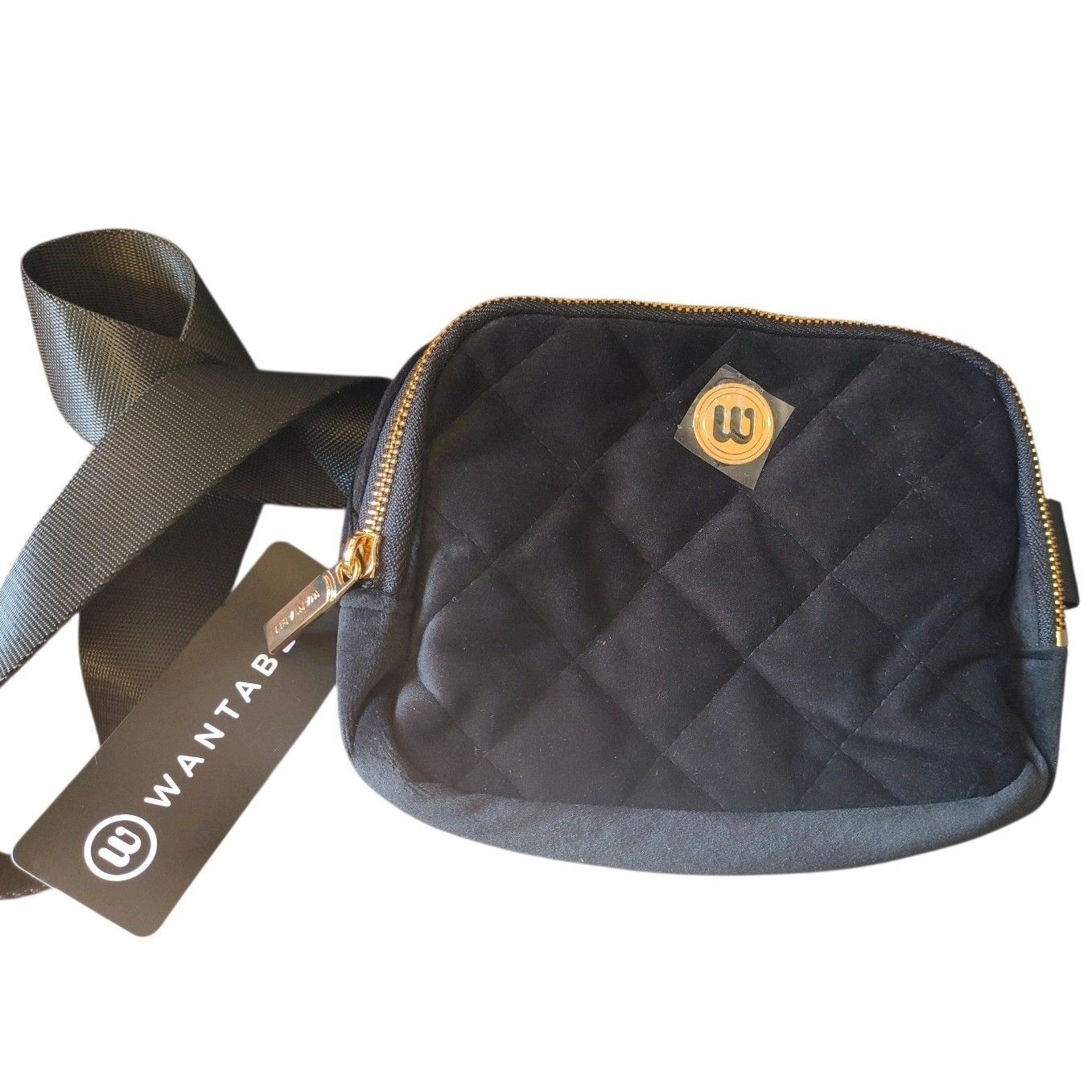 Wantable Velvet Quilted Belt Bag Travel Fanny Pack Cozytober Black Gold Nwt $58 — image 3 of 3